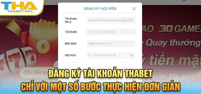 trang chủ 539 Đăng Ký Thabet dễ dàng chỉ trong vài bước với thông tin đơn giản.